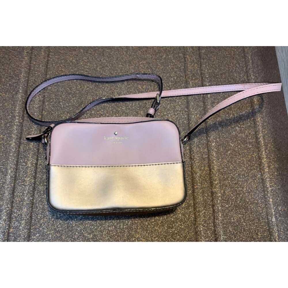 Kate Spade Crossbody Ivy Street Clover Pink Gold Leather 6 Pocket